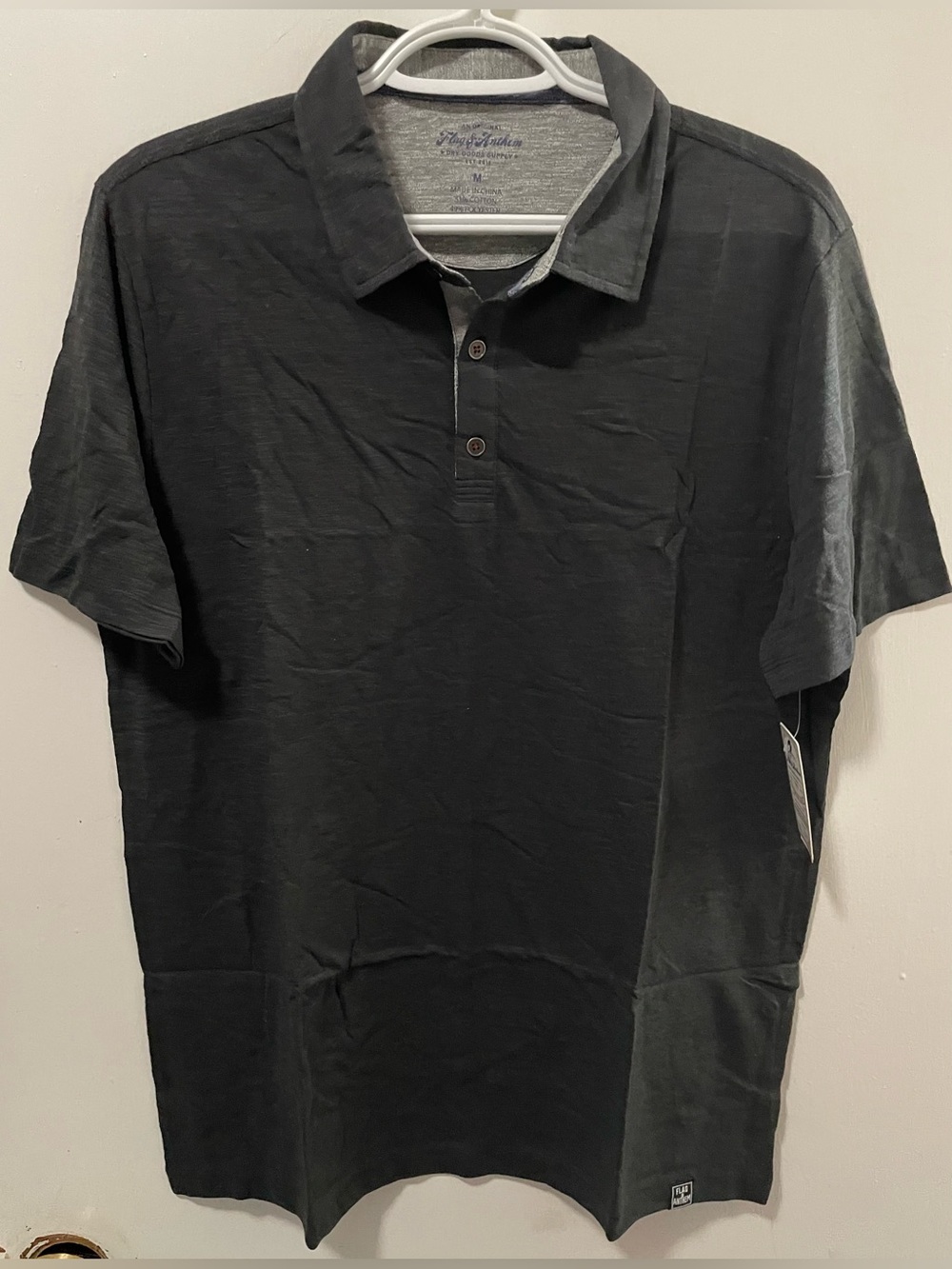 Flag & Anthem Men’s Casual Charcoal Short Sleeve Black Polo Shirt Size Medium M